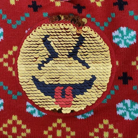 Naughty Or Nice Christmas Beanie Winter Hat Holiday Changeable Smiley Face Red - Picture 5 of 6